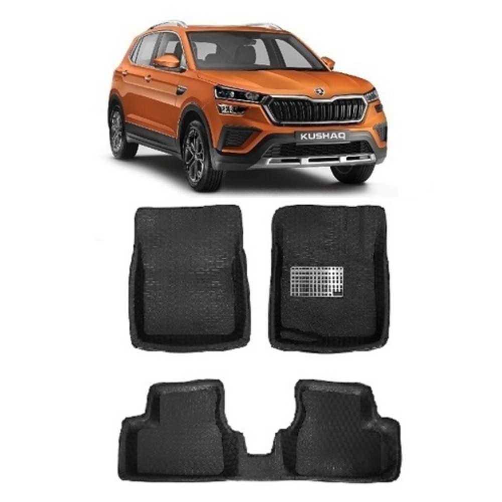 4.5D Car Floor Foot Tray Mats for Kushaq  - Black